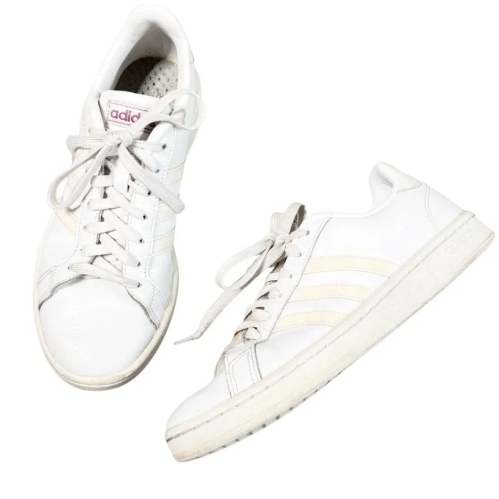 Adidas Grand Court Womens White Iridescent Classic Sneakers Cloudfoam Size 7.5